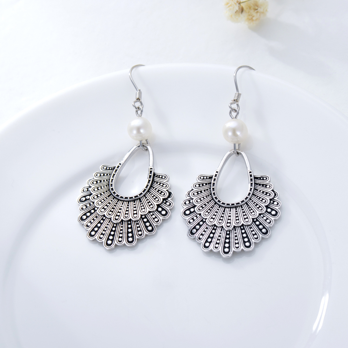 Boucles d'oreilles pendantes en argent sterling avec perles de forme circulaire et collier-4