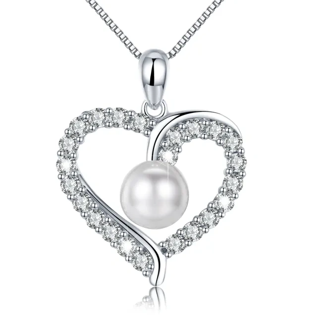 Collier en argent sterling avec pendentif en forme de coeur en perle de forme circulaire-1