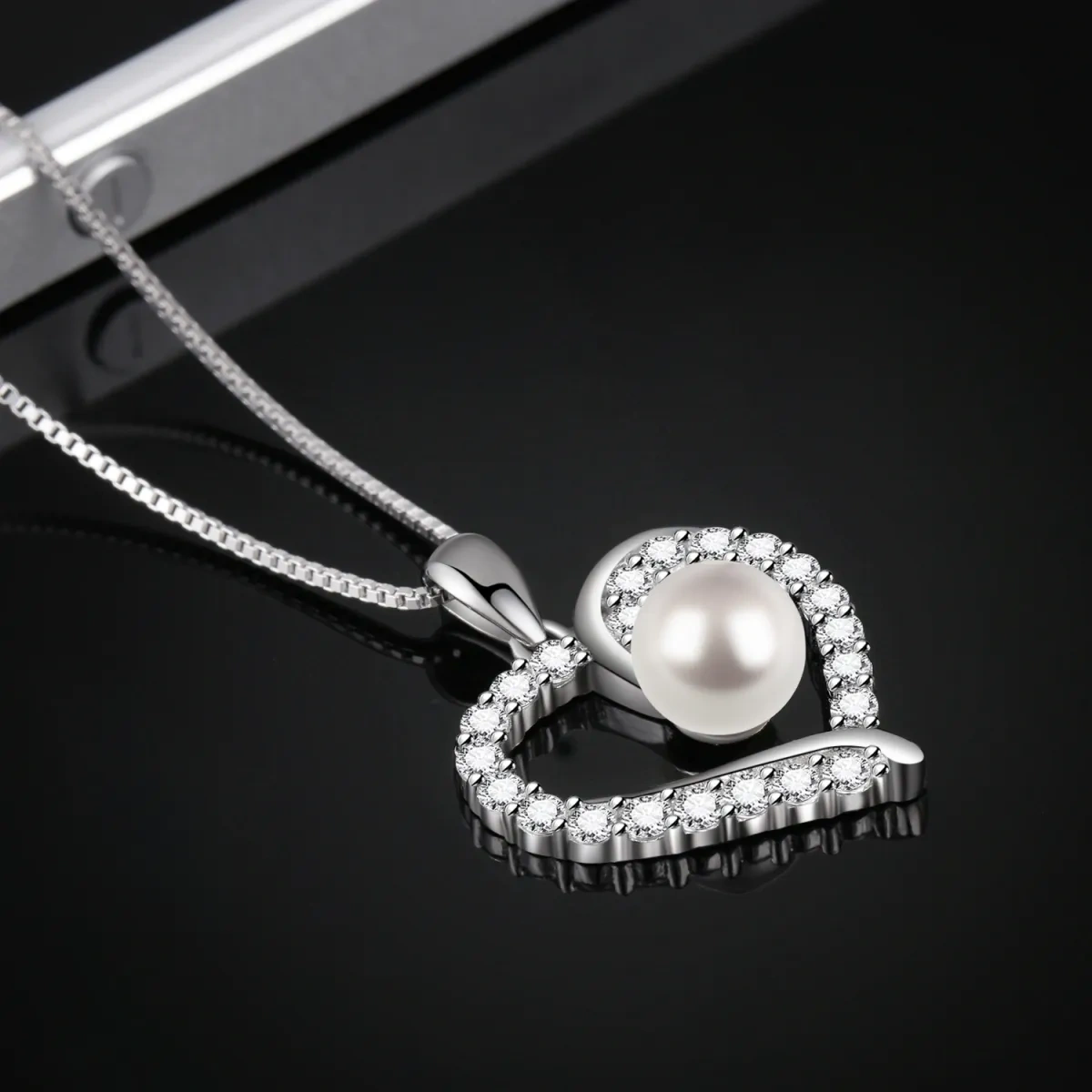 Sterling Silver Circular Shaped Pearl Heart Pendant Necklace-3