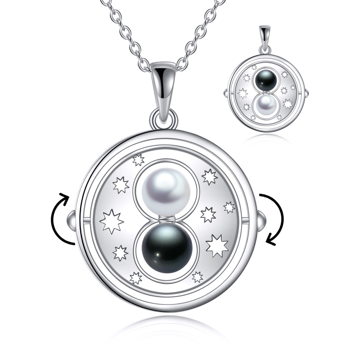 Sterling Silver Circular Shaped Pearl Pendant Necklace-1