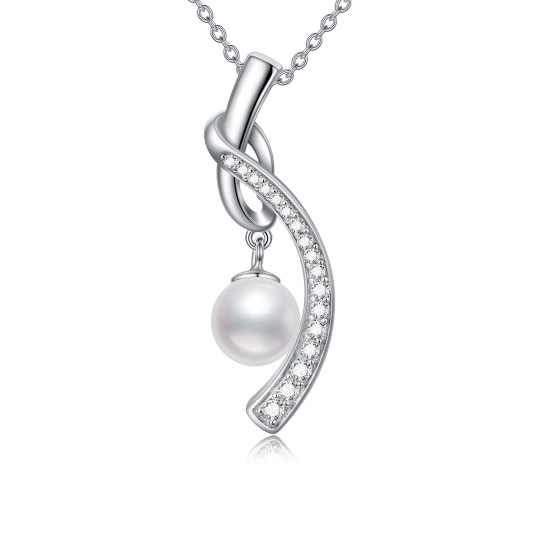 Collana con ciondolo con perla a forma circolare in argento sterling