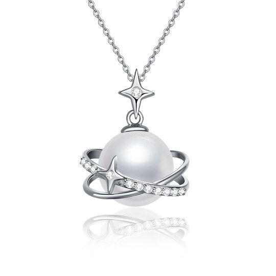 Collana con ciondolo pentagramma di perle a forma di cerchio in argento sterling