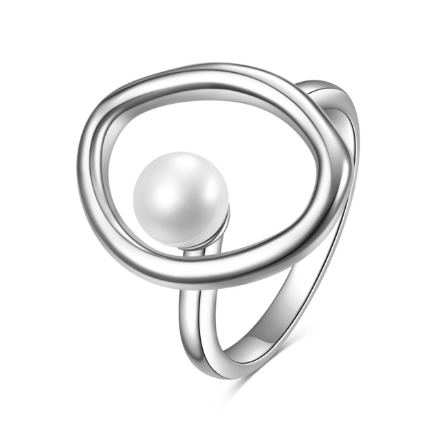 Anello con perla a forma circolare in argento sterling