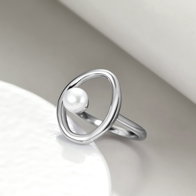 Anello con perla a forma circolare in argento sterling-3