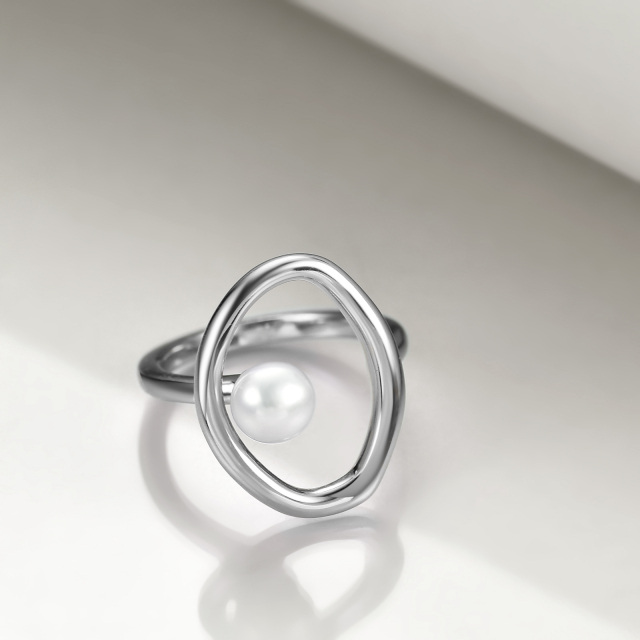 Anello con perla a forma circolare in argento sterling-4