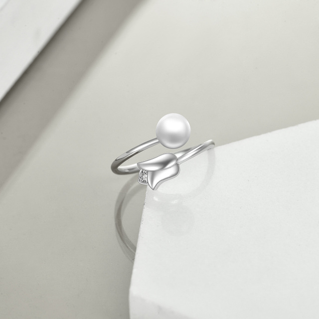 Anello aperto in argento sterling con perla a forma circolare-4