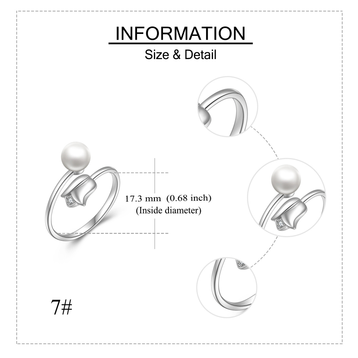 Sterling Silber kreisförmig Perle Rose offener Ring-5