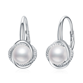 Sterling Silver Circular Shaped Pearl Round Hoop Earrings-24