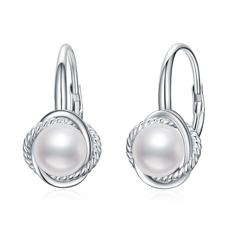 Sterling Silver Circular Shaped Pearl Round Hoop Earrings