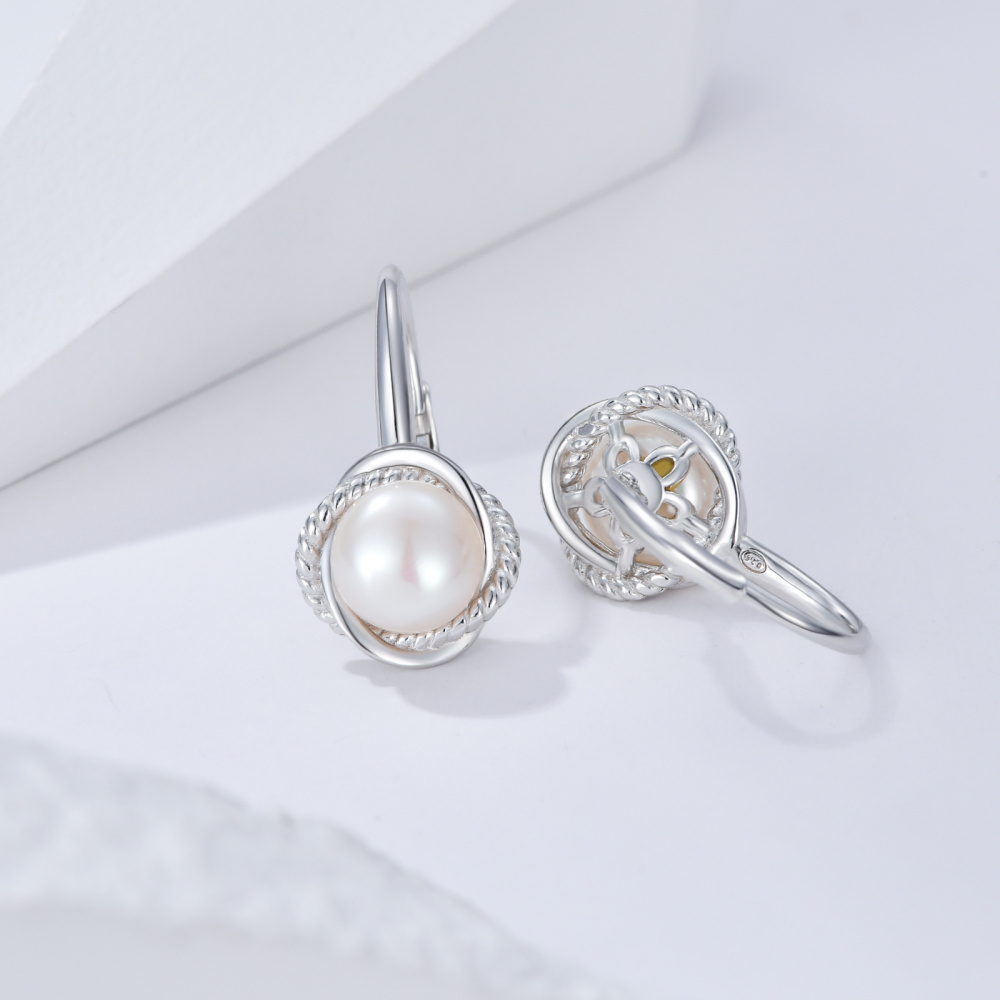 Boucles d'oreilles en argent sterling avec perles de forme circulaire-4