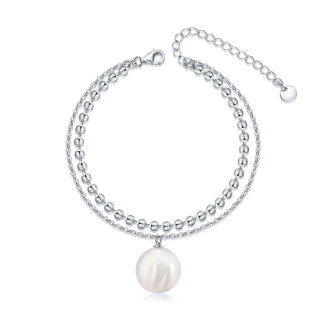 Sterling Silver Circular Shaped Pearl Round Layerered Bracelet-15