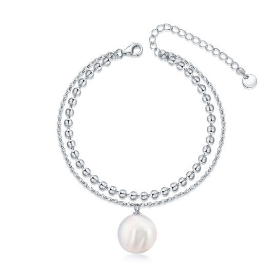 Sterling Silver Circular Shaped Pearl Round Layerered Bracelet