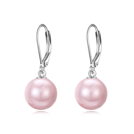 Sterling Silver Circular Shaped Pearl Round Lever-back Earrings