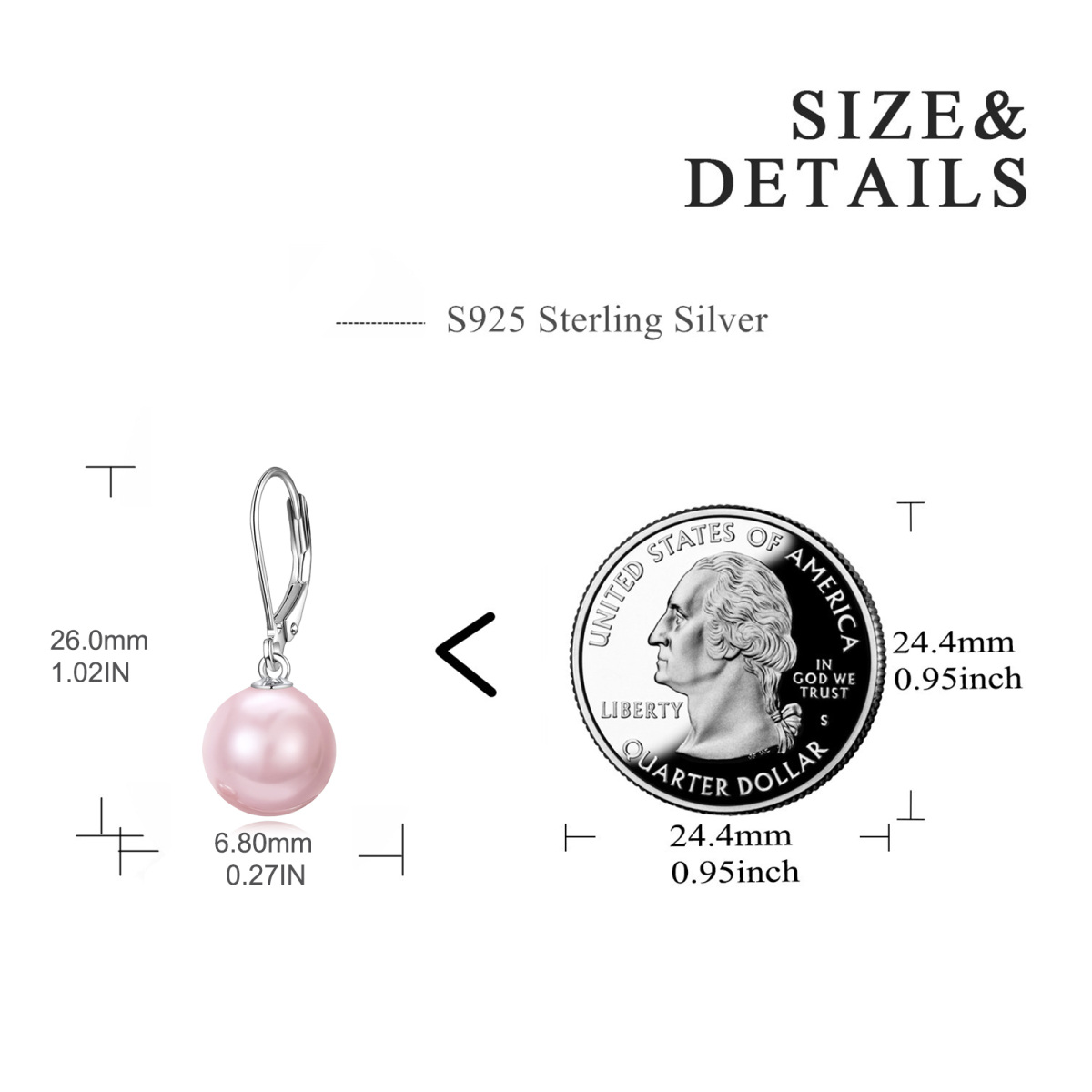 Sterling Silver Circular Shaped Pearl Round Lever-back Earrings-4