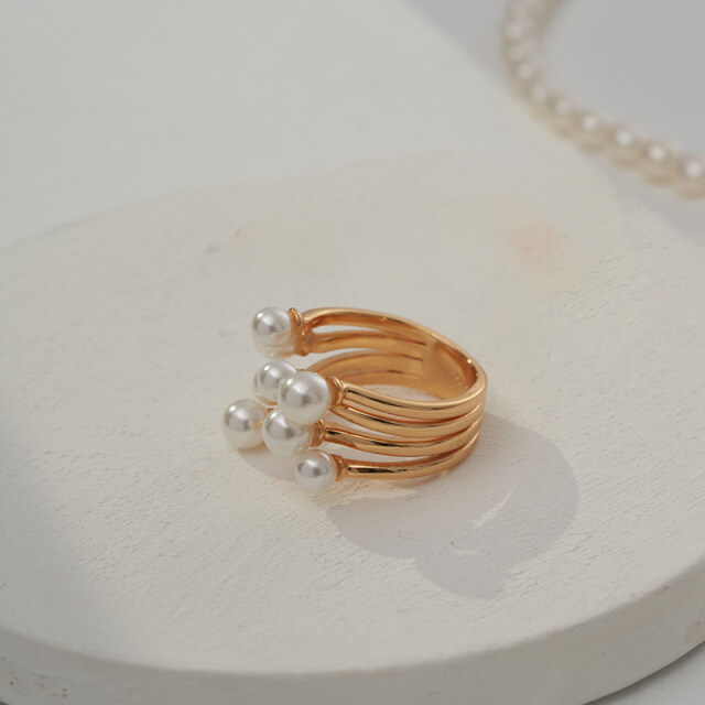 Sterling Silver with Rose Gold Plated Circular Shaped Pearl Round Open Ring-3