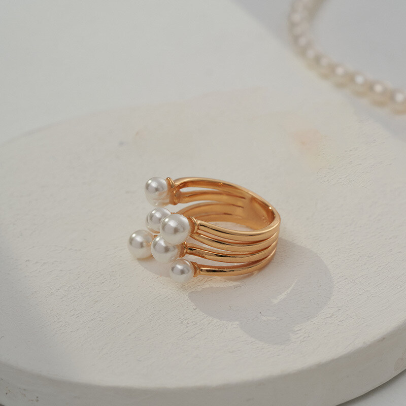 Sterling Silver with Rose Gold Plated Round Pearl Round Open Ring-3