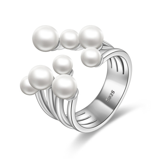 Sterling Silver Circular Shaped Pearl Round Open Ring-5