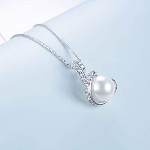 Sterling Silver Circular Shaped Cubic Zirconia & Pearl Round Pendant Necklace-2