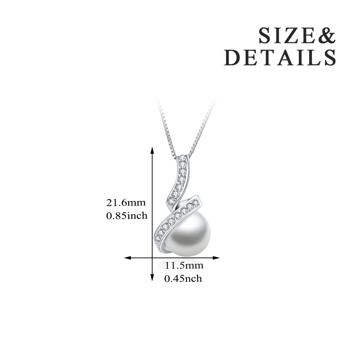 Sterling Silver Circular Shaped Cubic Zirconia & Pearl Round Pendant Necklace-4