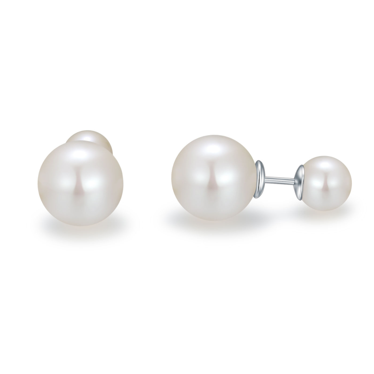 Sterling Silver Circular Shaped Pearl Round Stud Earrings-1