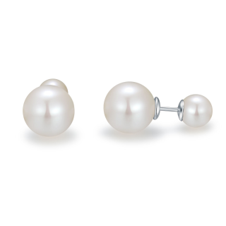 Sterling Silver Circular Shaped Pearl Round Stud Earrings-43