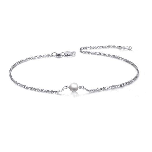 Sterling Silver Circular Shaped Pearl Single Layer Anklet-1