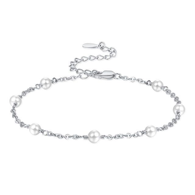 Sterling Silver Circular Shaped Pearl Single Layer Anklet-1