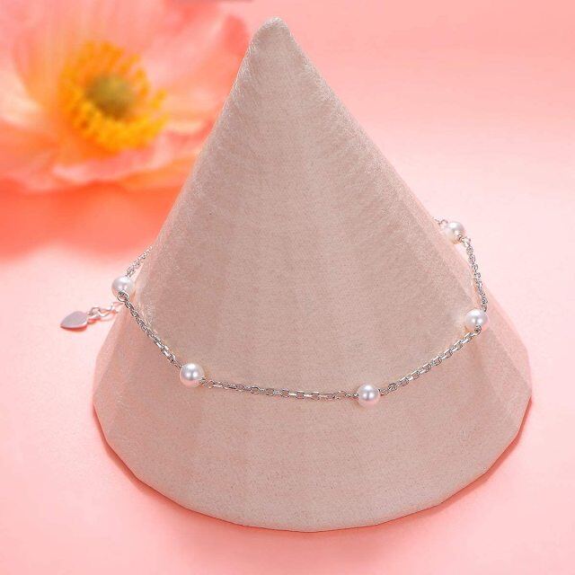 Sterling Silver Circular Shaped Pearl Single Layer Anklet-3