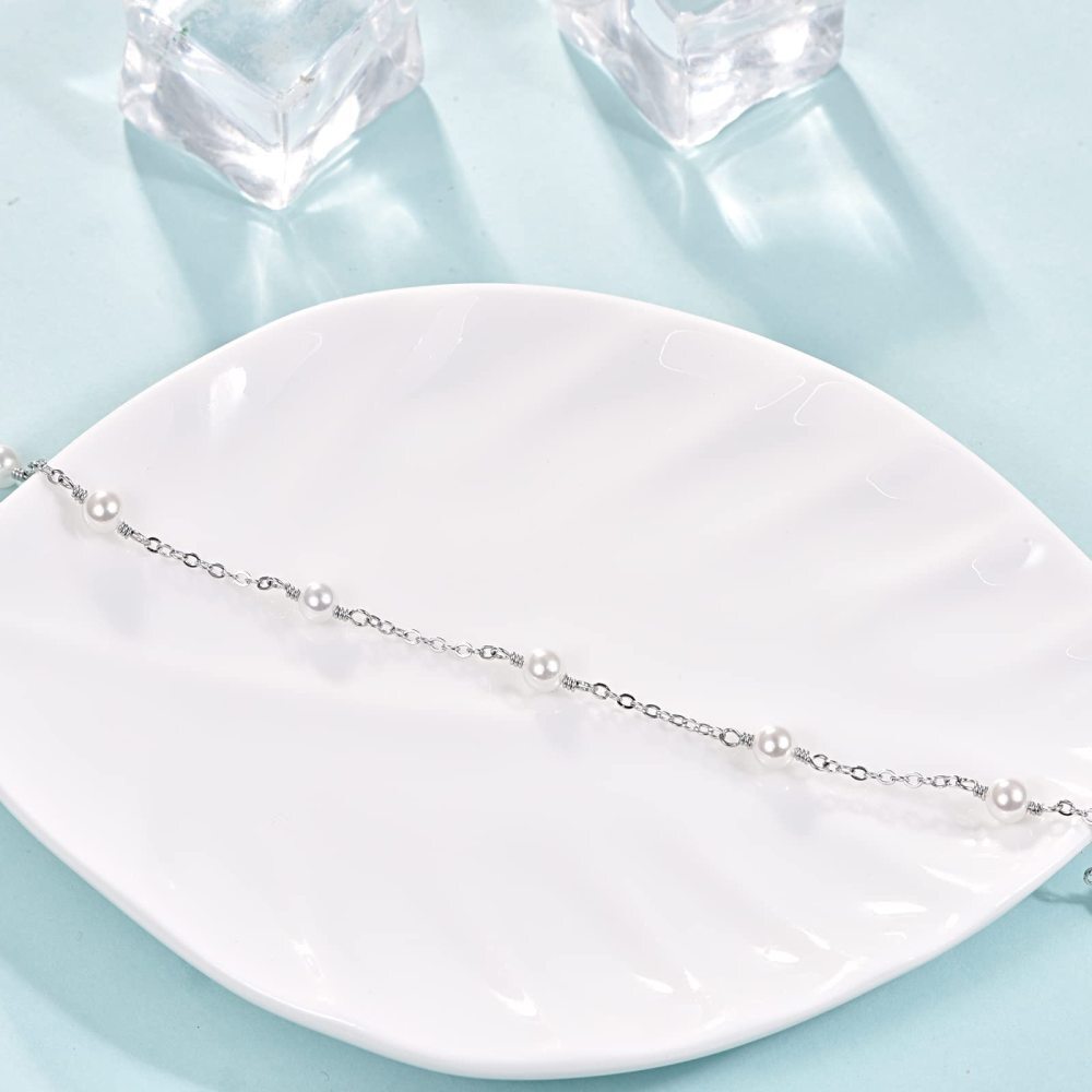Tornozeleira de prata esterlina com pérola em forma circular de camada única-5