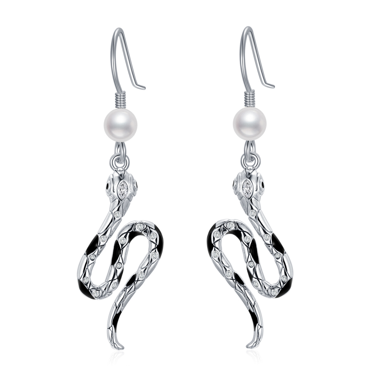 Orecchini a bottone con serpente di perla a forma circolare in argento sterling