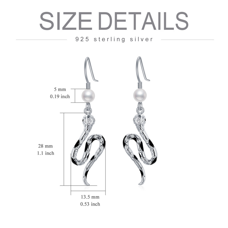 Brincos de cobra de pérola em formato circular de prata esterlina-5