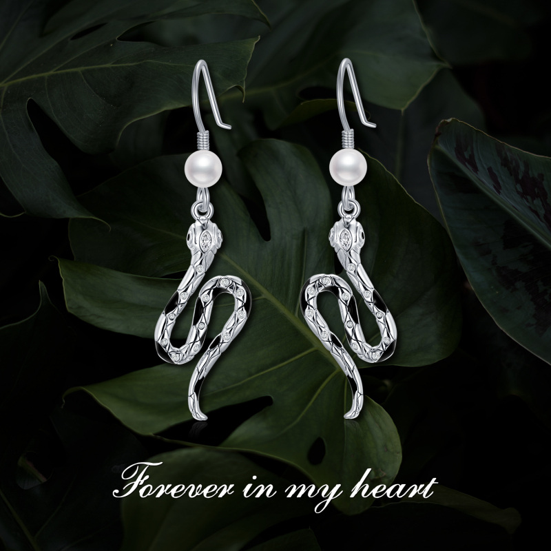 Brincos de cobra de pérola em formato circular de prata esterlina-6