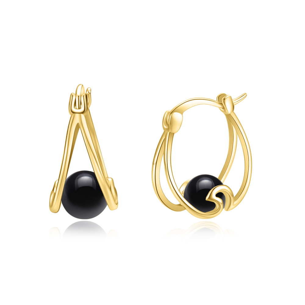 Orecchini a cerchio in argento sterling con perle placcate in oro giallo-1