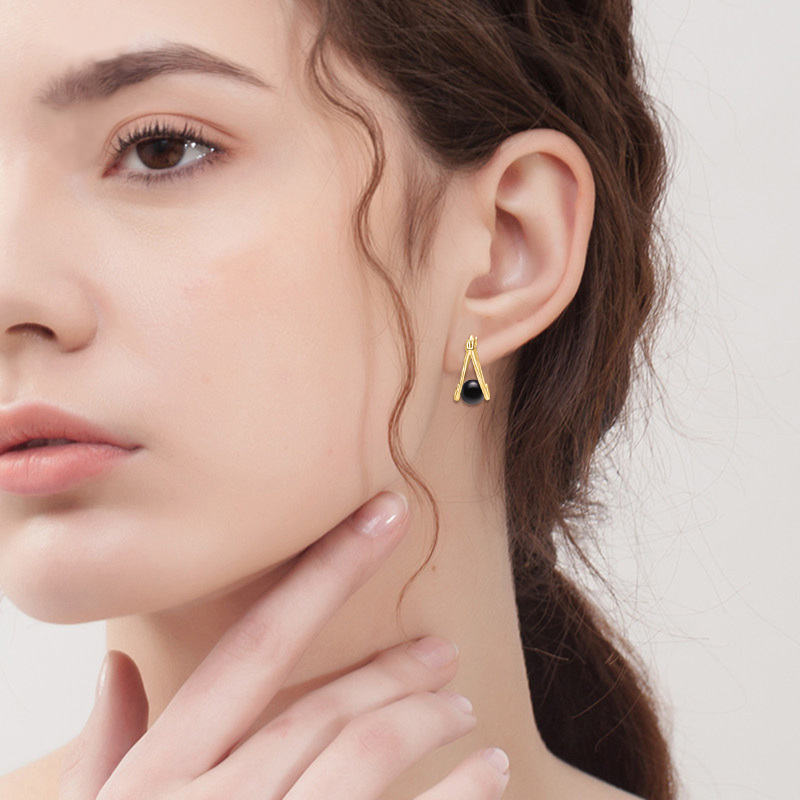 Sterling Silver with Yellow Gold Plated Pearl Spray Hoop Earrings-2