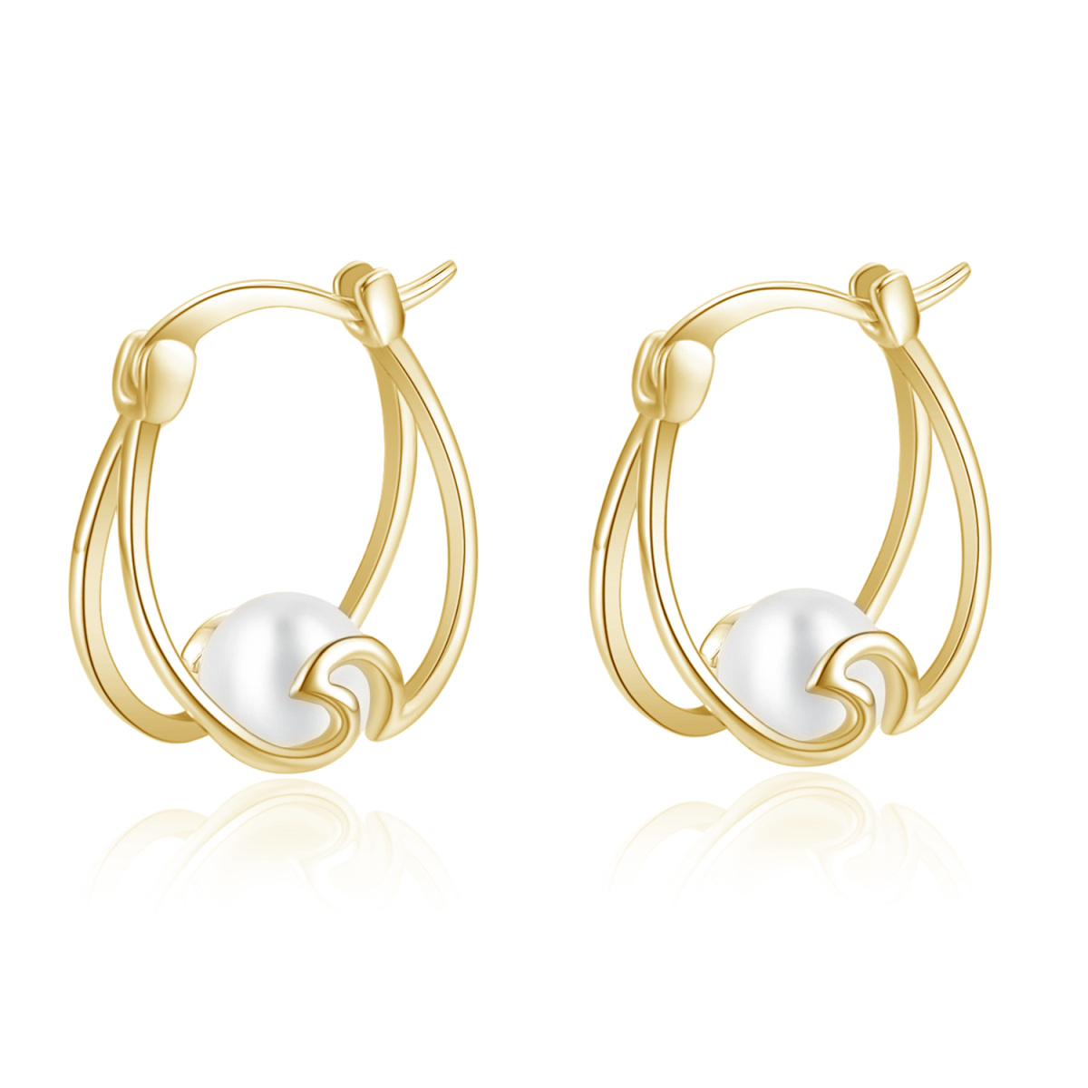 Sterling Silver Circular Shaped Pearl Spray Hoop Earrings-6