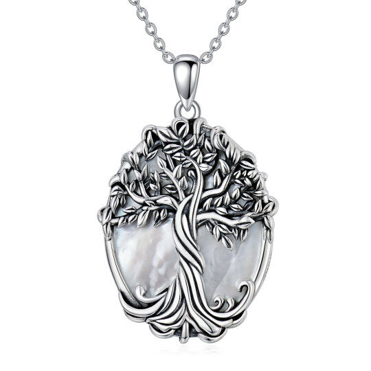 Sterling Silver Circular Shaped Pearl Tree Of Life Pendant Necklace