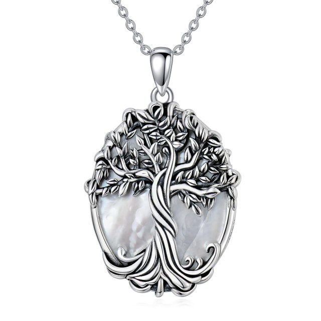 Collier en argent sterling avec pendentif en forme de perle circulaire Arbre de vie-1