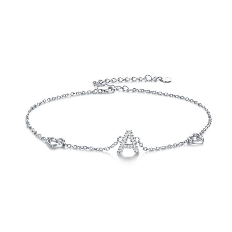 Sterling Silber kreisförmig Cubic Zirkonia Anhänger Armband mit Initial Buchstabe A-1