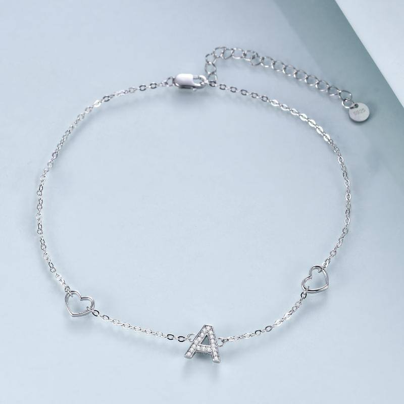 Sterling Silber kreisförmig Cubic Zirkonia Anhänger Armband mit Initial Buchstabe A-5