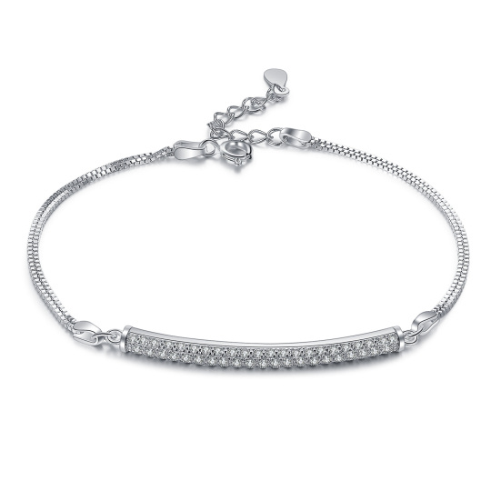 Sterling Silver Circular Shaped Cubic Zirconia Pendant Bracelet