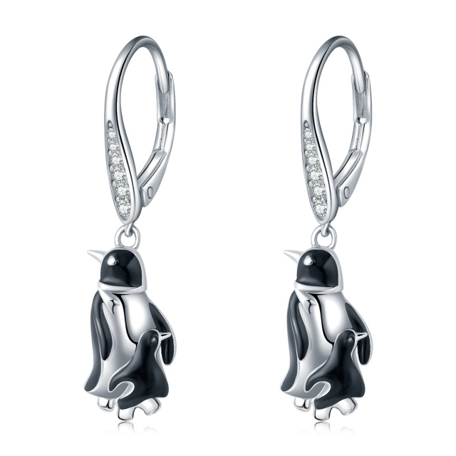 Boucles d'oreilles Pingouin en argent sterling avec zircon cubique de forme circulaire-1