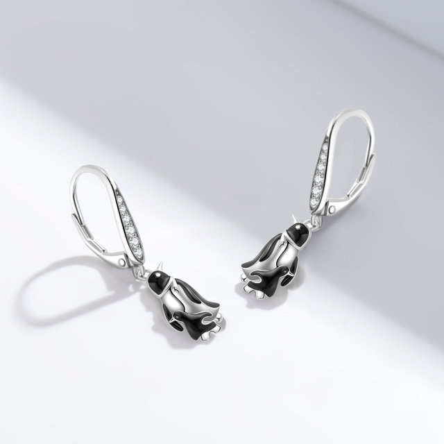 Boucles d'oreilles Pingouin en argent sterling avec zircon cubique de forme circulaire-4