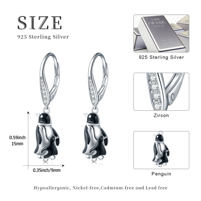 Sterling Silber kreisförmig Cubic Zirkonia Pinguin Lever-back Ohrringe-5