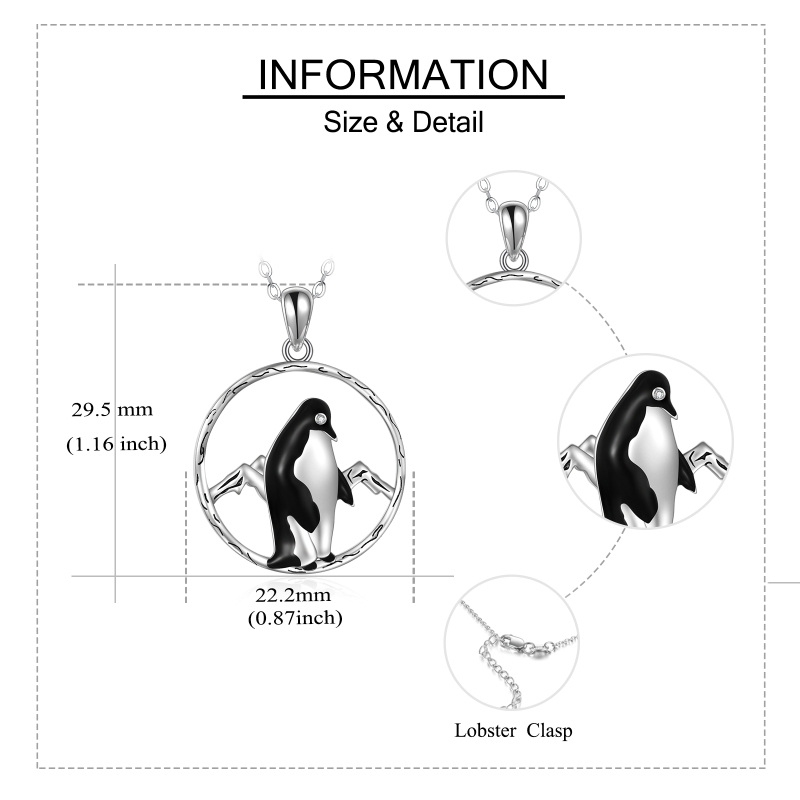 Sterling Silver Circular Shaped Penguin Pendant Necklace-5