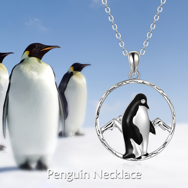 Sterling Silver Circular Shaped Penguin Pendant Necklace-6