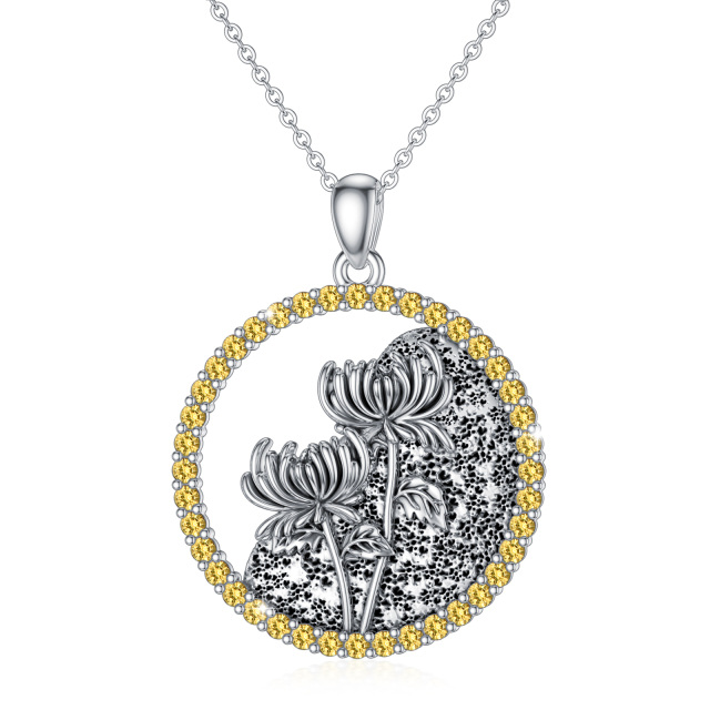 Sterling Silber Kreisförmige Zirkonia Personalisierte Geburtsstein Geburtsblume Chrysantheme Anhänger Halskette-1