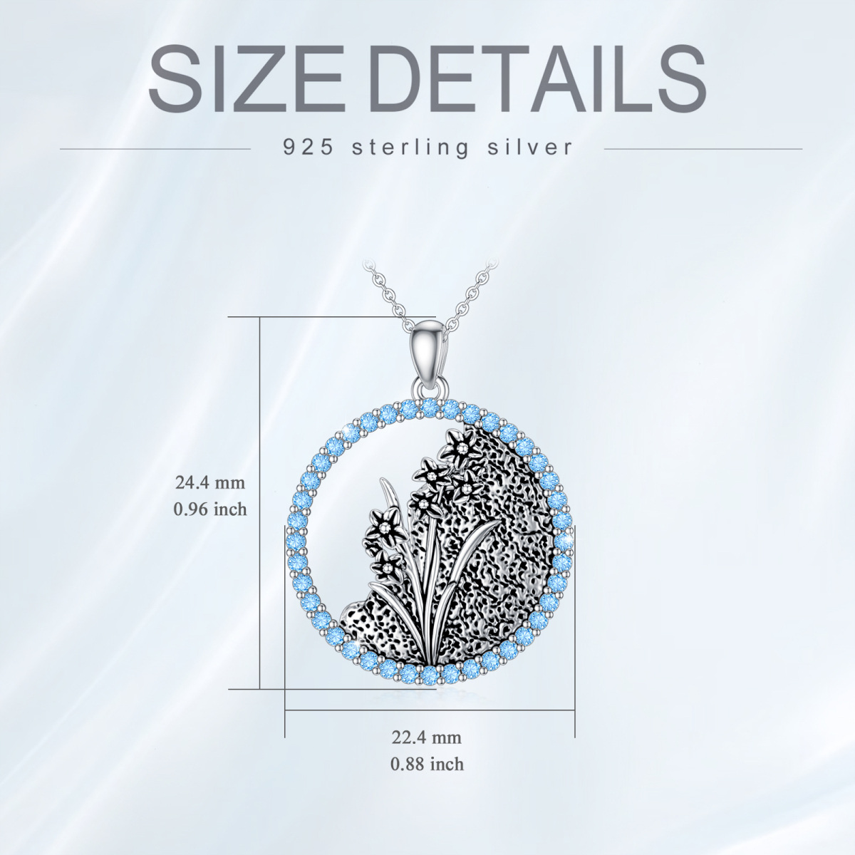 Sterling Silber Kreisförmige Zirkonia Personalisierte Geburtsstein Geburtsblume Narzissen Anhänger Halskette-5