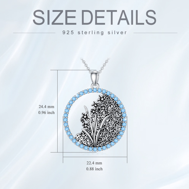 Sterling Silver Circular Shaped Cubic Zirconia & Personalized Birthstone Birth Flower & Daffodil Pendant Necklace-5