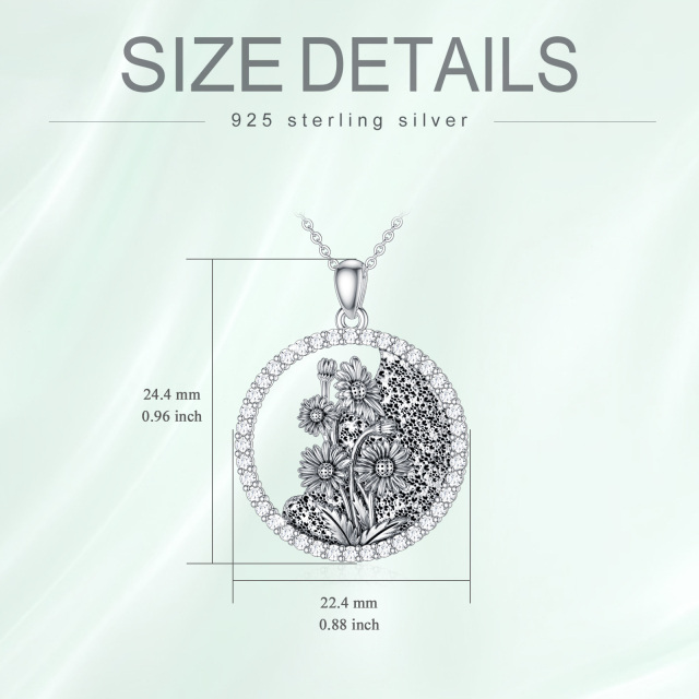 Sterling Silver Circular Shaped Cubic Zirconia & Personalized Birthstone Birth Flower & Daisy Pendant Necklace-5