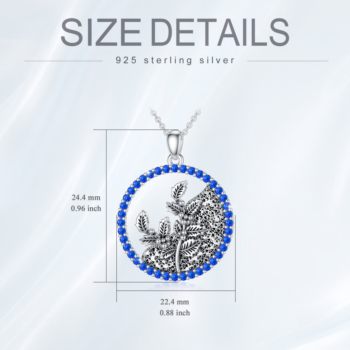 Sterling Silver Circular Shaped Cubic Zirconia & Personalized Birthstone Birth Flower & Holly Pendant Necklace-2